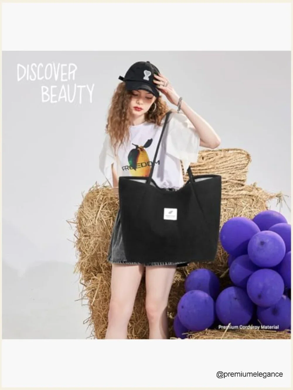 Large Corduroy Tote Bag for Women Travel Work Beach Grocery Shopping Handbag